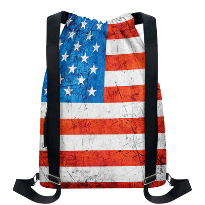 Rough USA Flag Print Drawstring Backpack