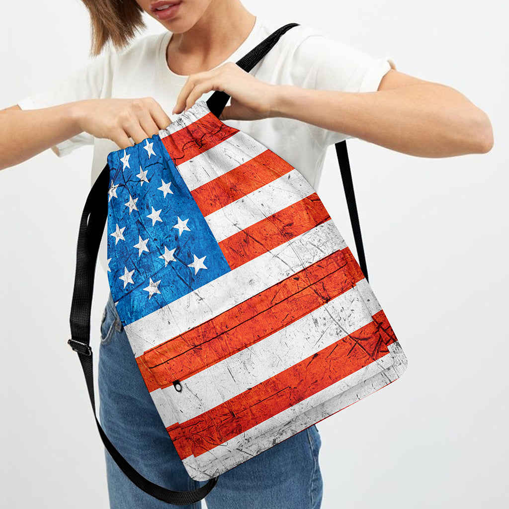 Rough USA Flag Print Drawstring Backpack