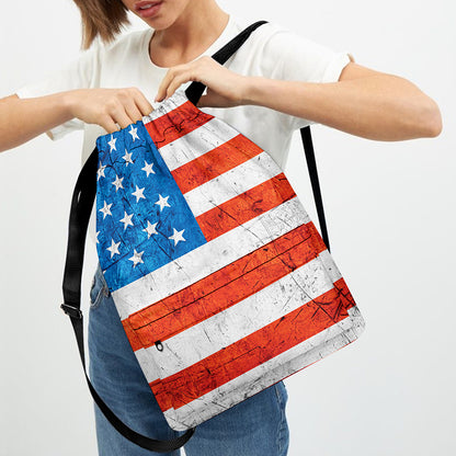 Rough USA Flag Print Drawstring Backpack