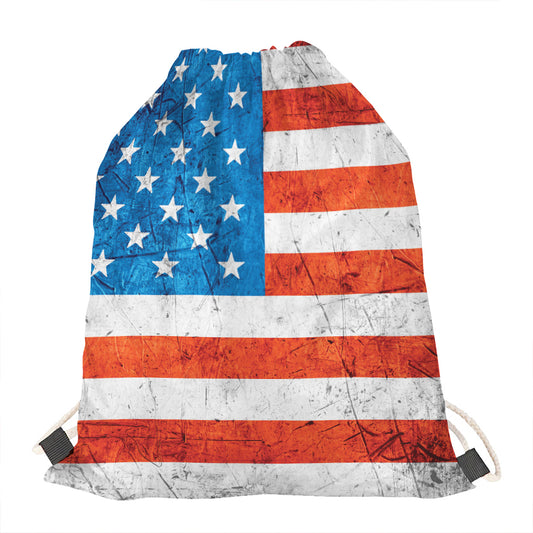 Rough USA Flag Print Drawstring Bag
