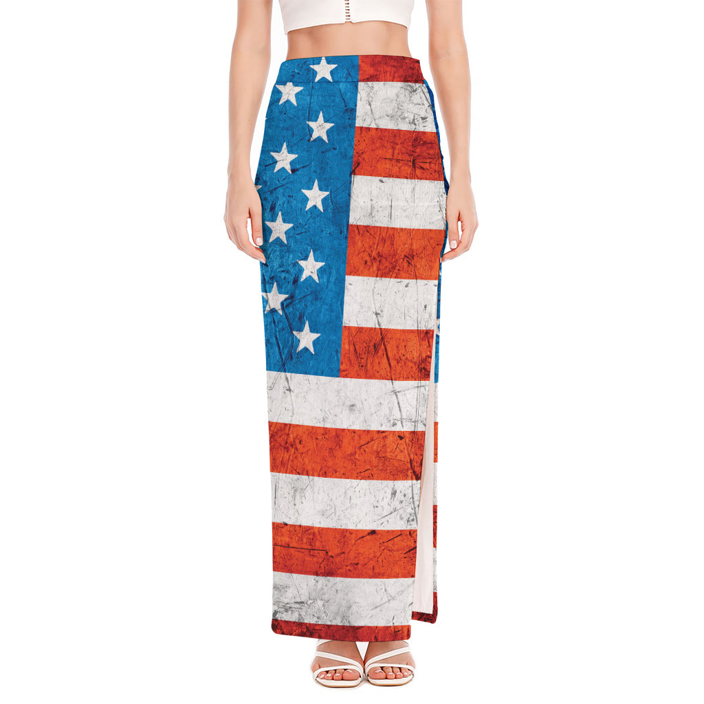 Rough USA Flag Print High Slit Maxi Skirt