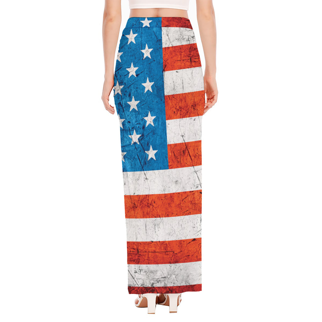 Rough USA Flag Print High Slit Maxi Skirt