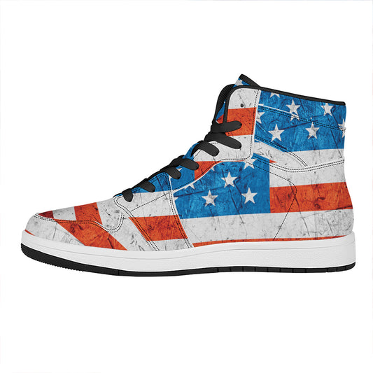 Rough USA Flag Print High Top Leather Sneakers