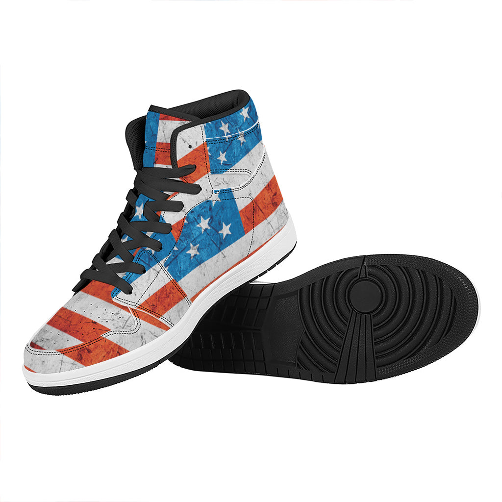 Rough USA Flag Print High Top Leather Sneakers