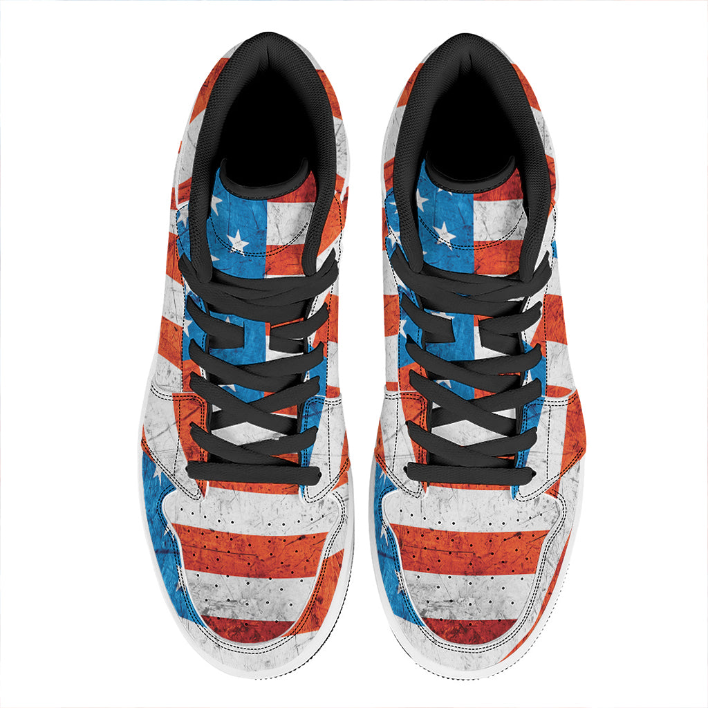 Rough USA Flag Print High Top Leather Sneakers