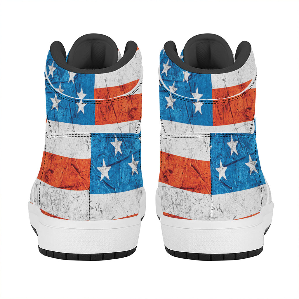 Rough USA Flag Print High Top Leather Sneakers