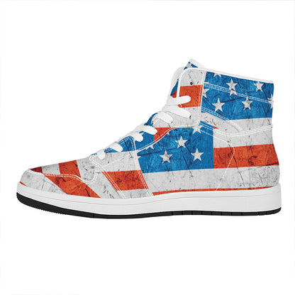 Rough USA Flag Print High Top Leather Sneakers