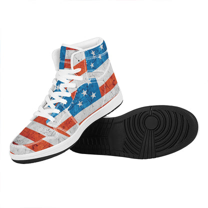 Rough USA Flag Print High Top Leather Sneakers