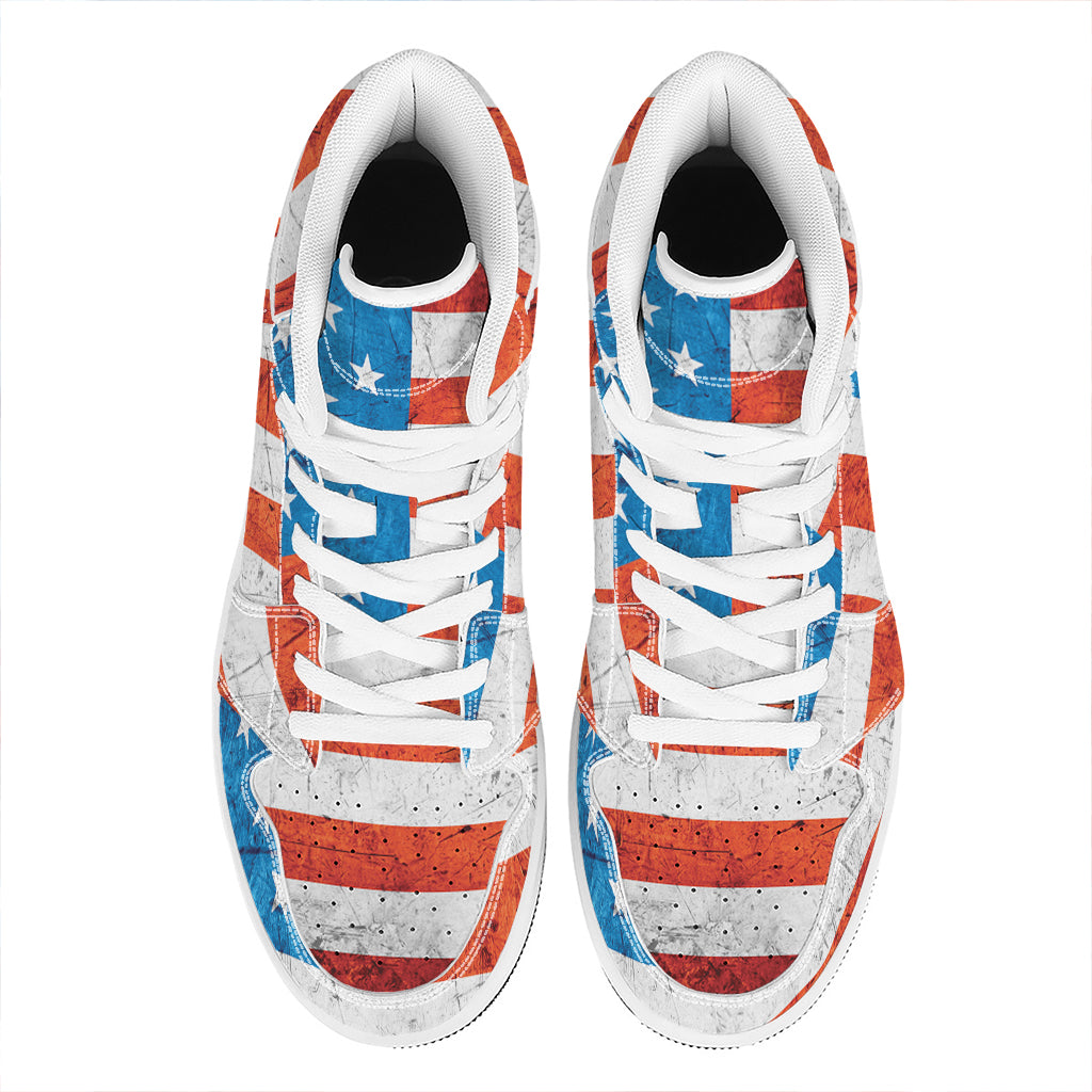 Rough USA Flag Print High Top Leather Sneakers