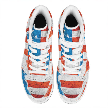 Rough USA Flag Print High Top Leather Sneakers