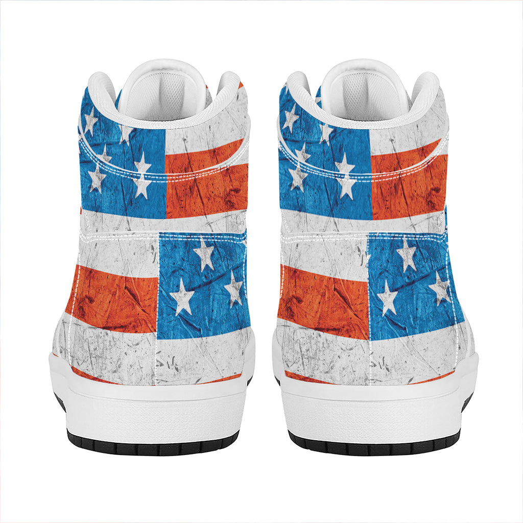 Rough USA Flag Print High Top Leather Sneakers