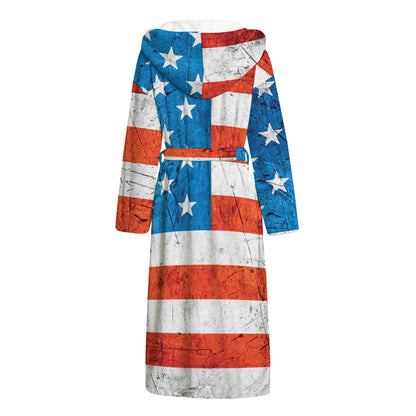 Rough USA Flag Print Hooded Bathrobe