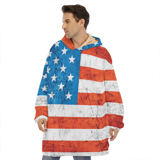 Rough USA Flag Print Hoodie Blanket
