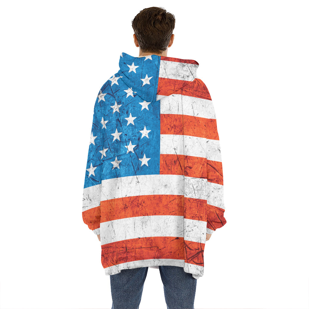 Rough USA Flag Print Hoodie Blanket