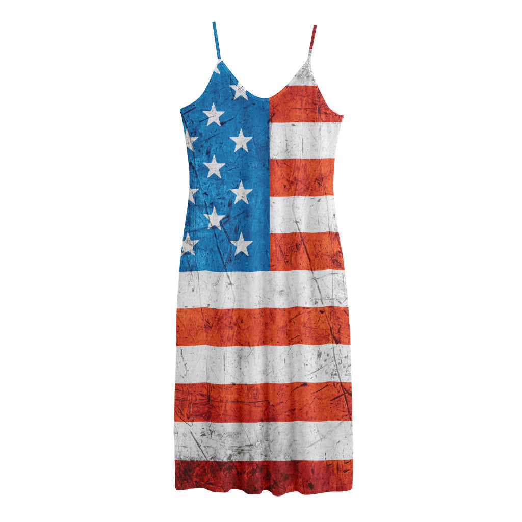 Rough USA Flag Print Jersey Midi Cami Dress