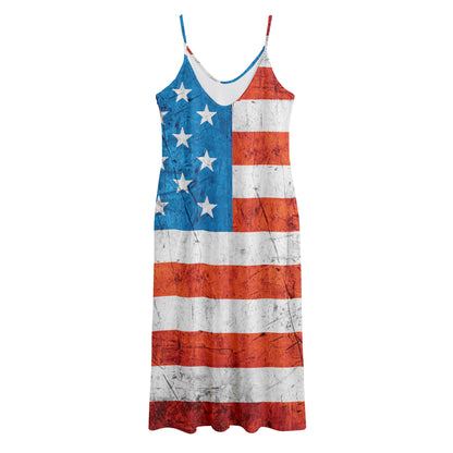 Rough USA Flag Print Jersey Midi Cami Dress