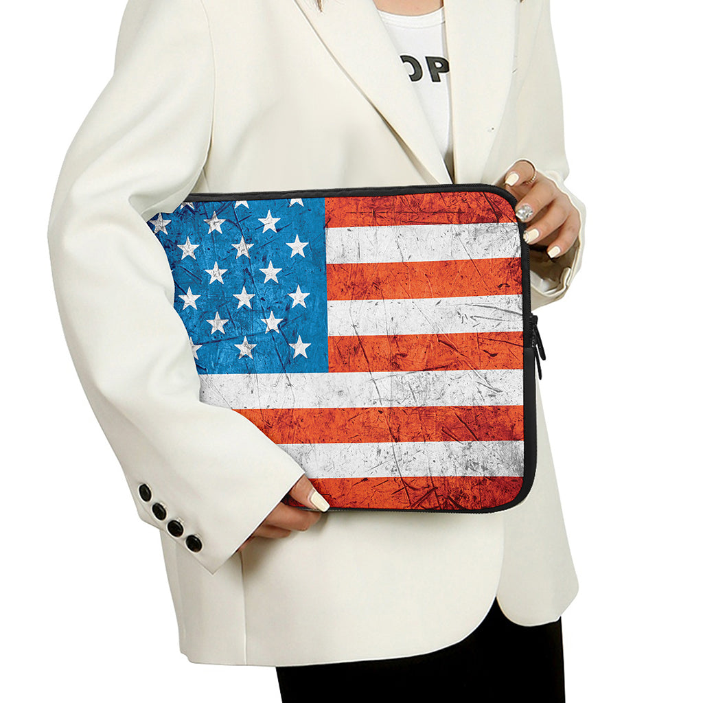 Rough USA Flag Print Laptop Sleeve