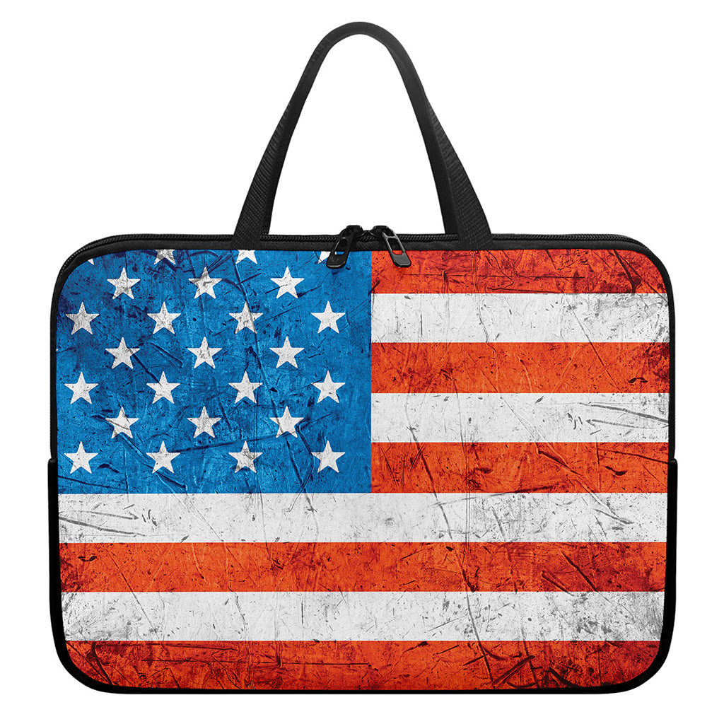 Rough USA Flag Print Laptop Sleeve With Handle