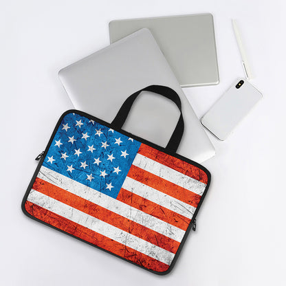 Rough USA Flag Print Laptop Sleeve With Handle