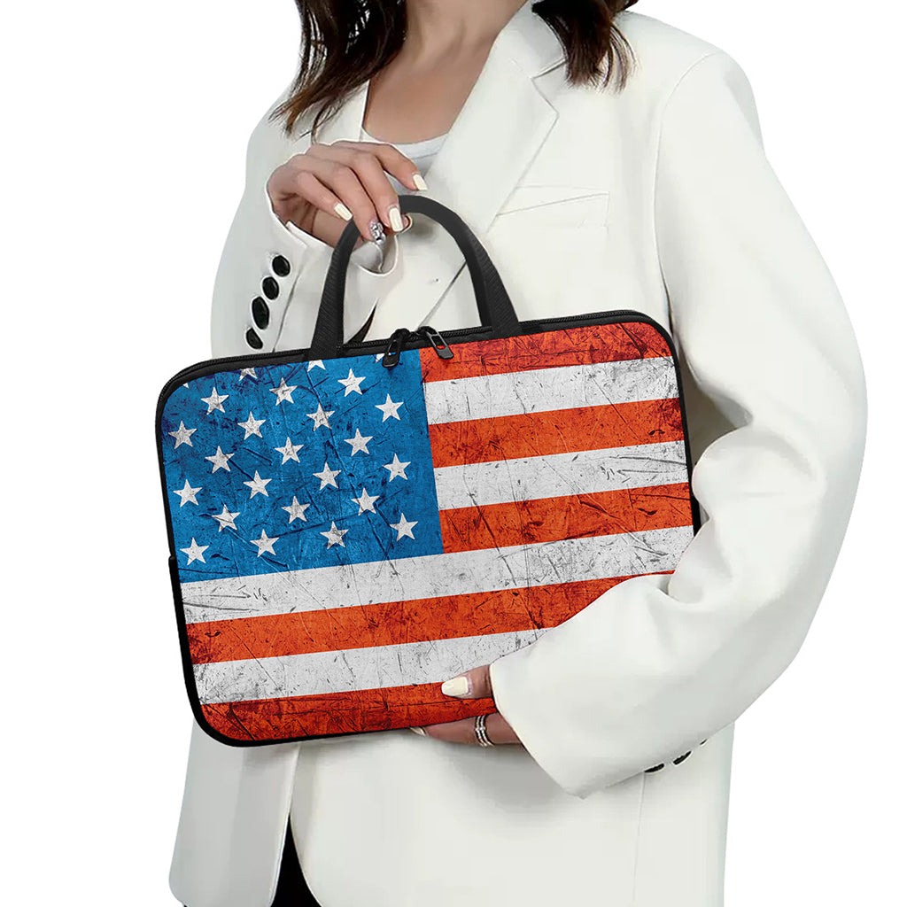 Rough USA Flag Print Laptop Sleeve With Handle