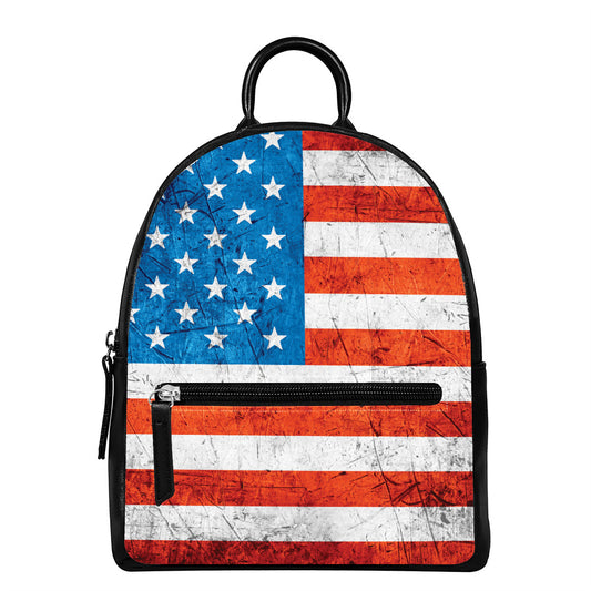 Rough USA Flag Print Leather Backpack