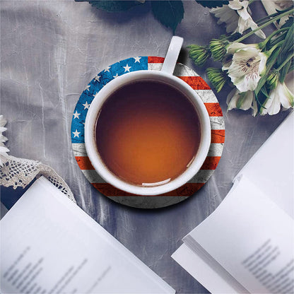 Rough USA Flag Print Leather Coaster Set