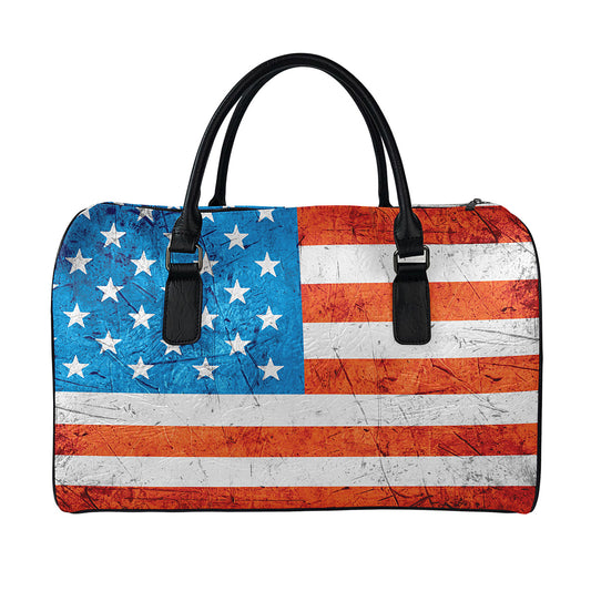 Rough USA Flag Print Leather Duffle Bag