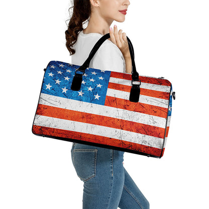 Rough USA Flag Print Leather Duffle Bag
