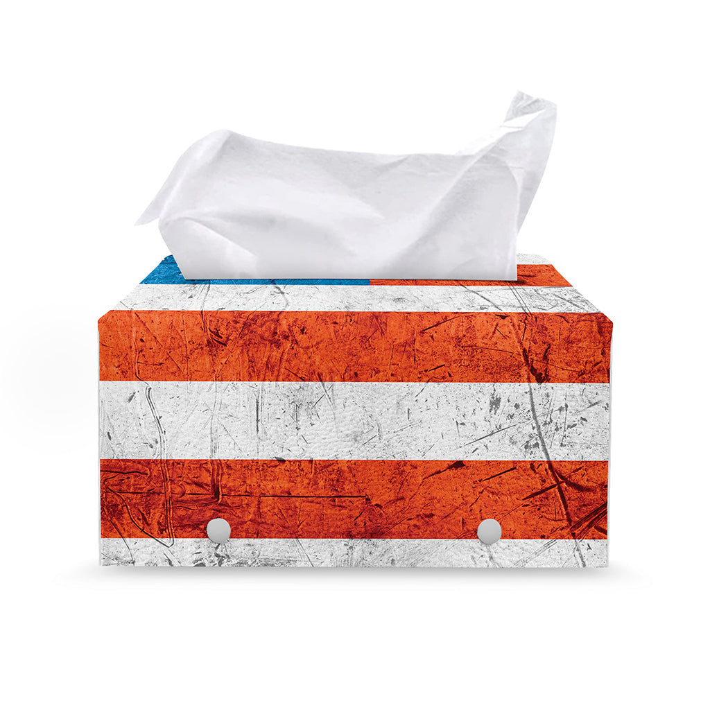 Rough USA Flag Print Leather Tissue Box Cover