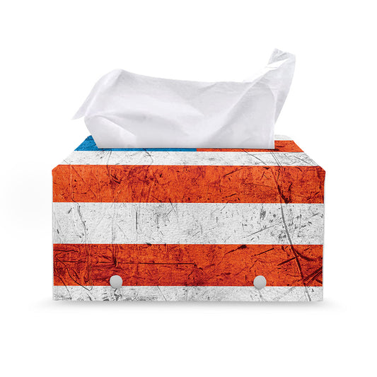 Rough USA Flag Print Leather Tissue Box Cover