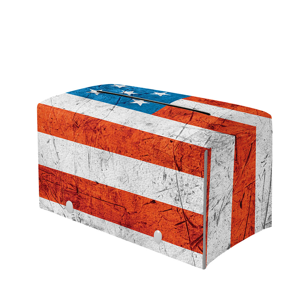 Rough USA Flag Print Leather Tissue Box Cover