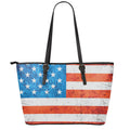 Rough USA Flag Print Leather Tote Bag With Zipper