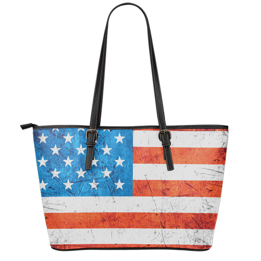 Rough USA Flag Print Leather Tote Bag