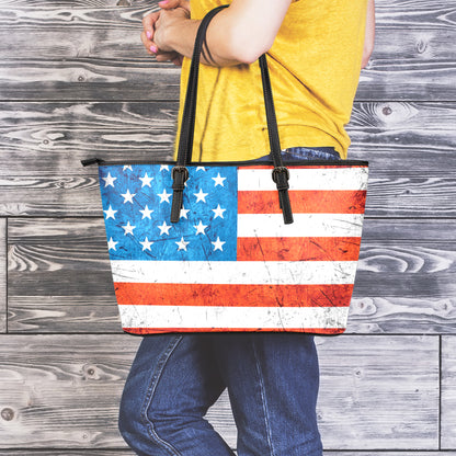 Rough USA Flag Print Leather Tote Bag