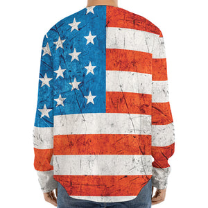 Rough USA Flag Print Long Sleeve Baseball Jersey