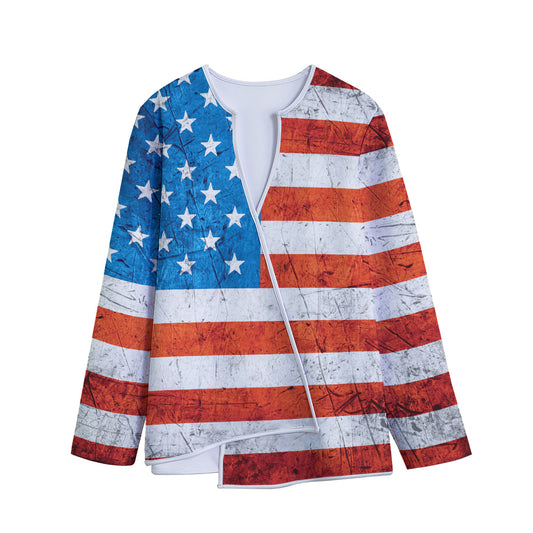 Rough USA Flag Print Long Sleeve Short Coat