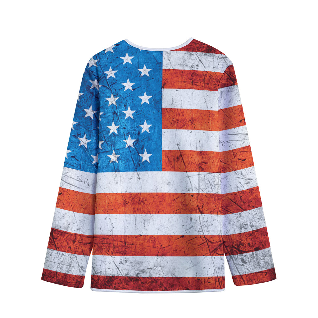 Rough USA Flag Print Long Sleeve Short Coat