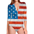 Rough USA Flag Print Long Sleeve Swimsuit