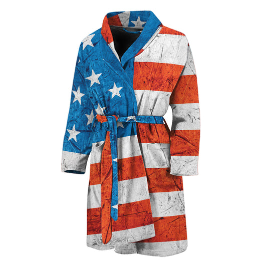 Rough USA Flag Print Men's Bathrobe