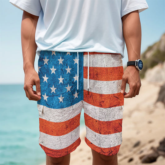 Rough USA Flag Print Men's Cargo Shorts