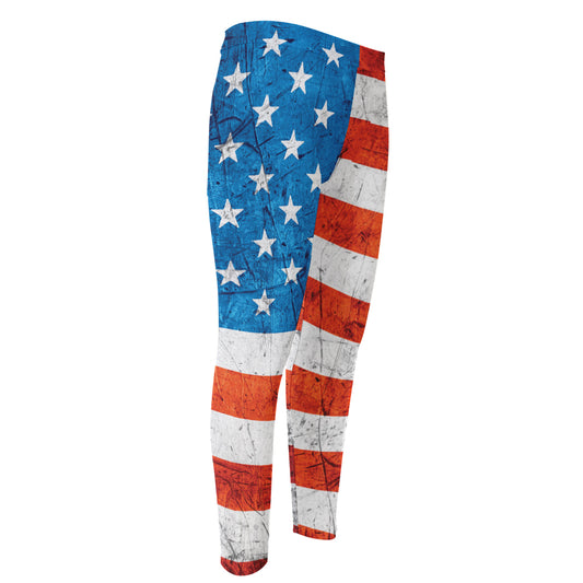 Rough USA Flag Print Men's Compression Pants