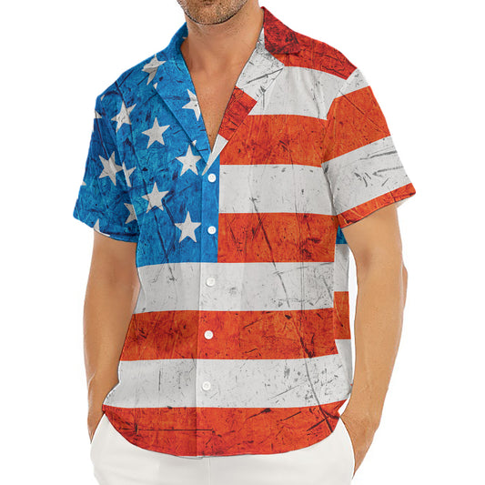Rough USA Flag Print Men's Deep V-Neck Shirt