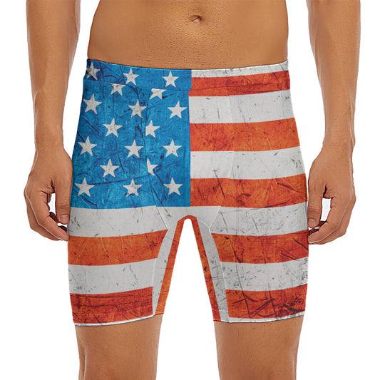 Rough USA Flag Print Men's Long Boxer Briefs
