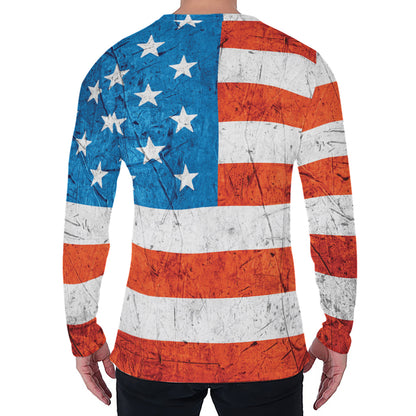 Rough USA Flag Print Men's Long Sleeve T-Shirt