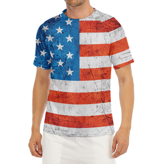 Rough USA Flag Print Men's Short Sleeve Rash Guard
