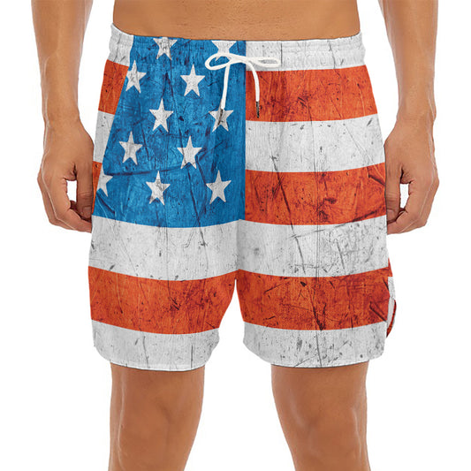 Rough USA Flag Print Men's Split Running Shorts
