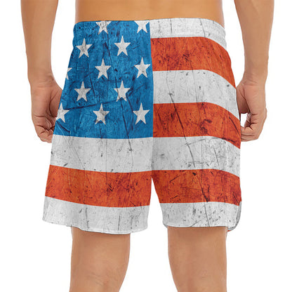 Rough USA Flag Print Men's Split Running Shorts