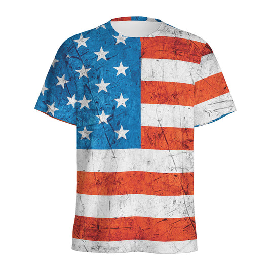 Rough USA Flag Print Men's Sports T-Shirt