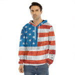 Rough USA Flag Print Men's Velvet Pullover Hoodie