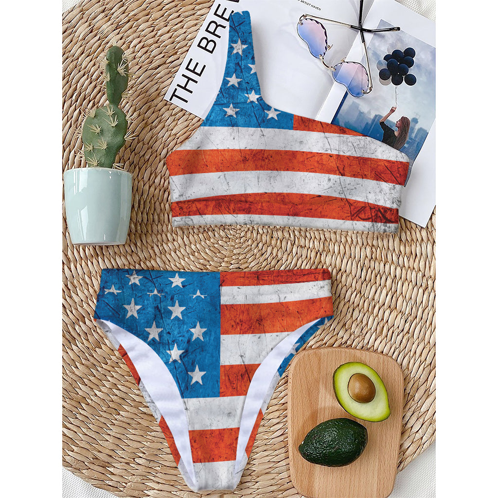 Rough USA Flag Print One Shoulder Bikini Top